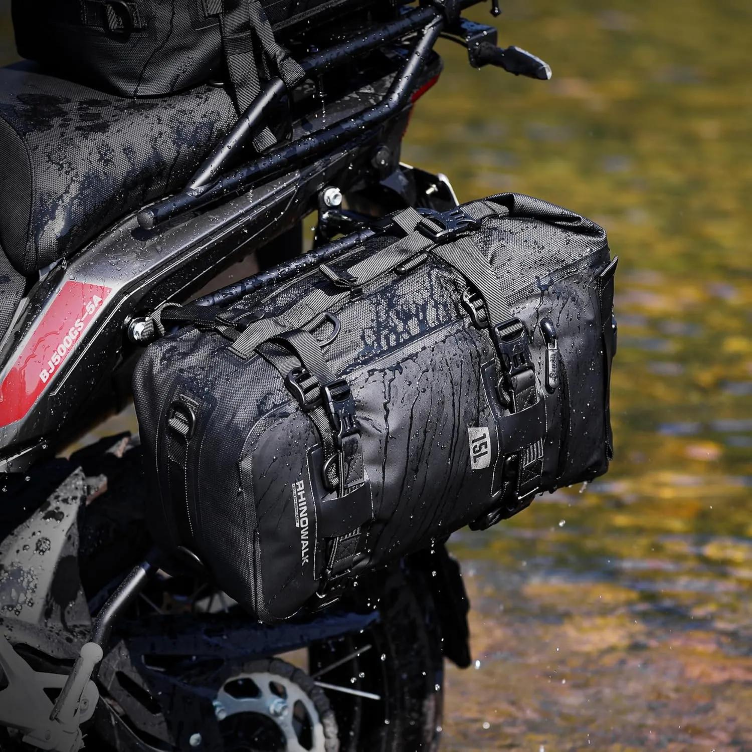 Motorcycle Tail Bag Waterproof Rear Rack Trunk Rhinowalk Motorcycle Seat Bag(Black, 15L)