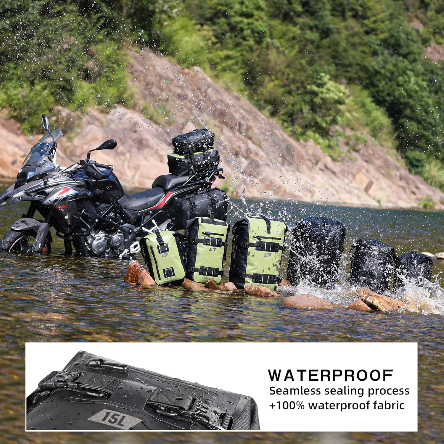 Motorcycle Tail Bag Waterproof Rear Rack Trunk Rhinowalk Motorcycle Seat Bag(Black, 15L)
