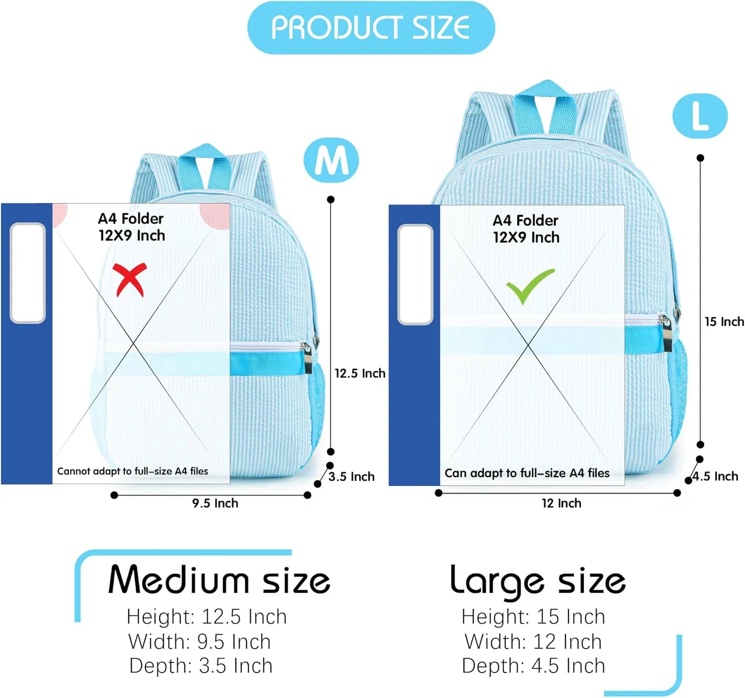 MT WORLD Daycare Backpack for Kids 2-4 Personalized Seersucker Toddler Backpack Small Kids Backpack Preppy Preschool Packpacks Kindergarten Backpack for Daily School Birthday Gifts(Aqua)