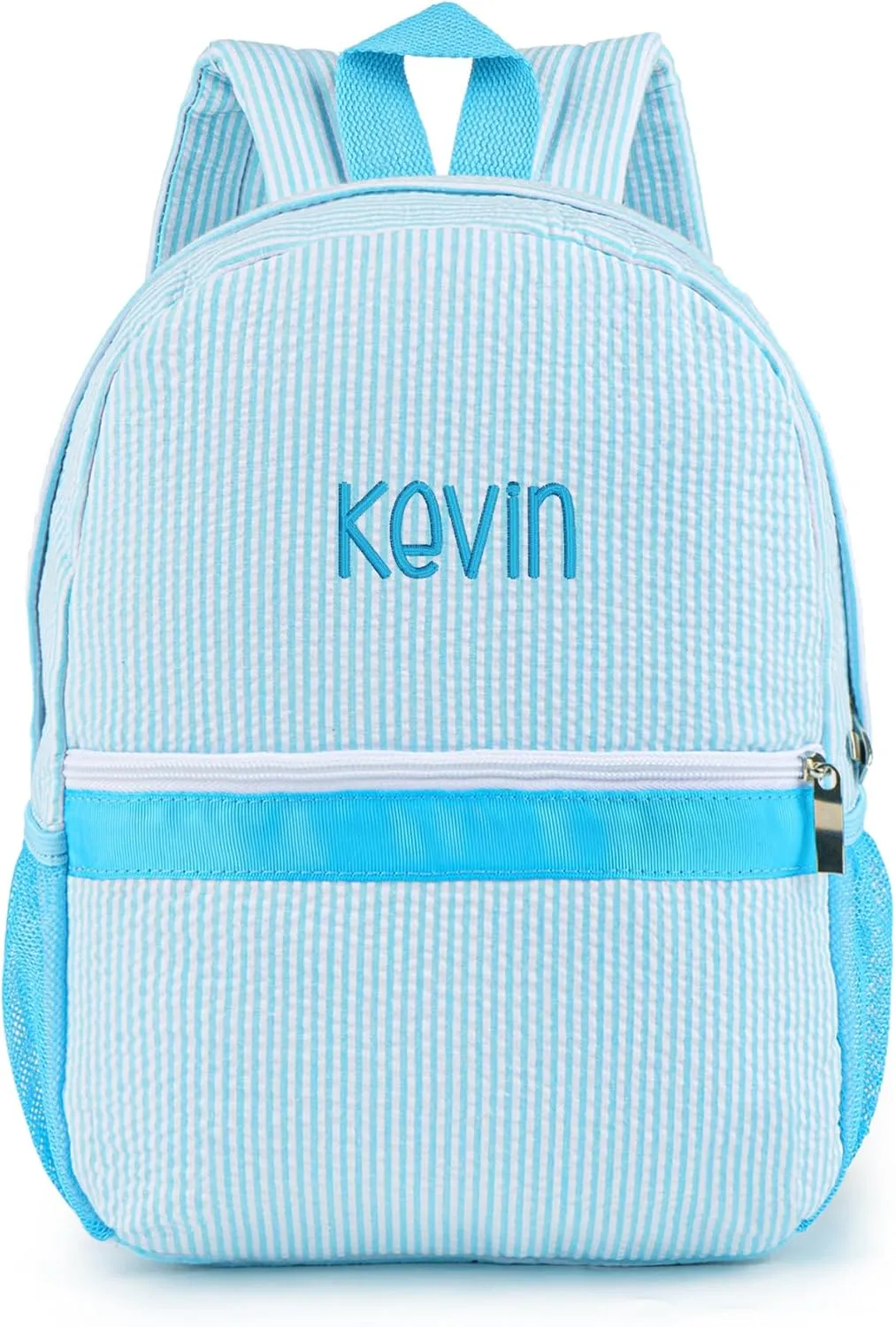 MT WORLD Daycare Backpack for Kids 2-4 Personalized Seersucker Toddler Backpack Small Kids Backpack Preppy Preschool Packpacks Kindergarten Backpack for Daily School Birthday Gifts(Aqua)