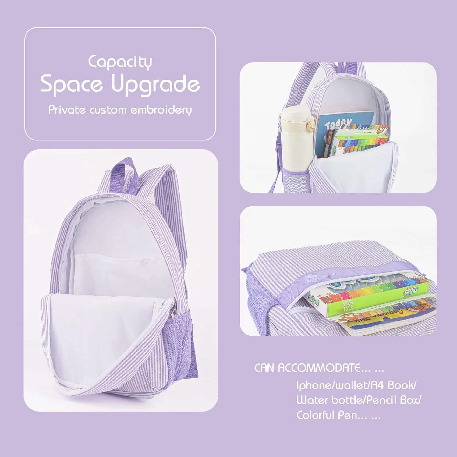 MT WORLD Monogram Backpack Toddler Backpack Personalized Preschool Backpack Child Backpack Preppy Packpacks Kids Bookbags Toddler Bookbag(Purple)