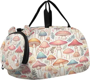 Mushrooms Kids Overnight Sports Duffel Bags with Shoe Compartment & Wet Pocket Travel Sport Gym Bag for Girls Boys