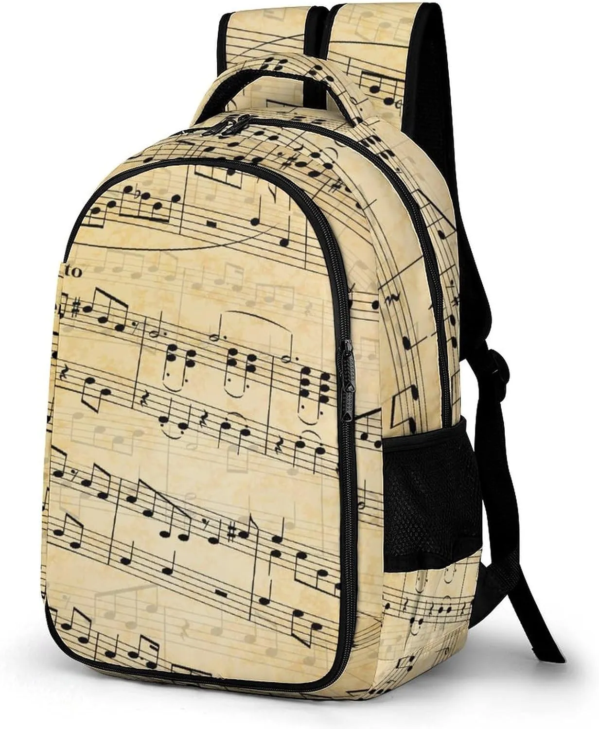 Music Notes on Stave Large Travel Backpack Abstract Old Paper Bags Daypack Laptop Work Computer Hiking Back Packs with Multiple Pockets
