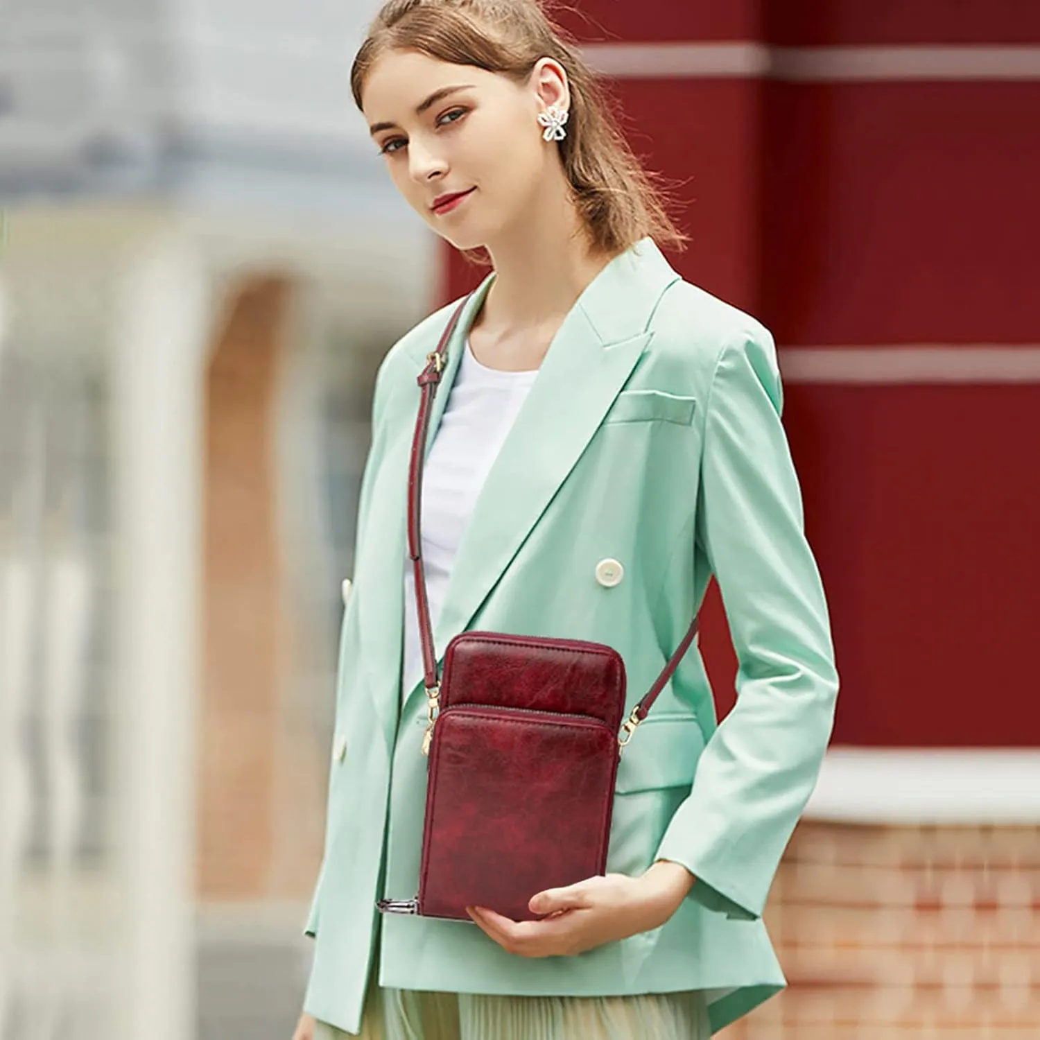myfriday Small Crossbody Cell Phone Bag for Women, Mini Over Shoulder Handbag Purse with Credit Card Slots