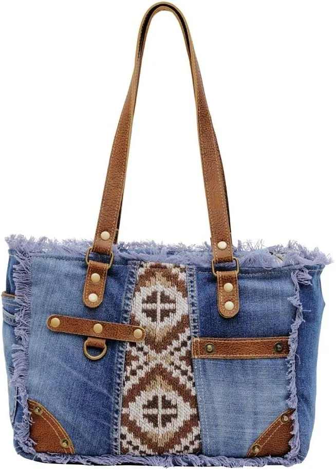 Myra Bag Western Canvas Shoulder Handbag for Women - Cotton & Upcycled Leather Bag Sofia