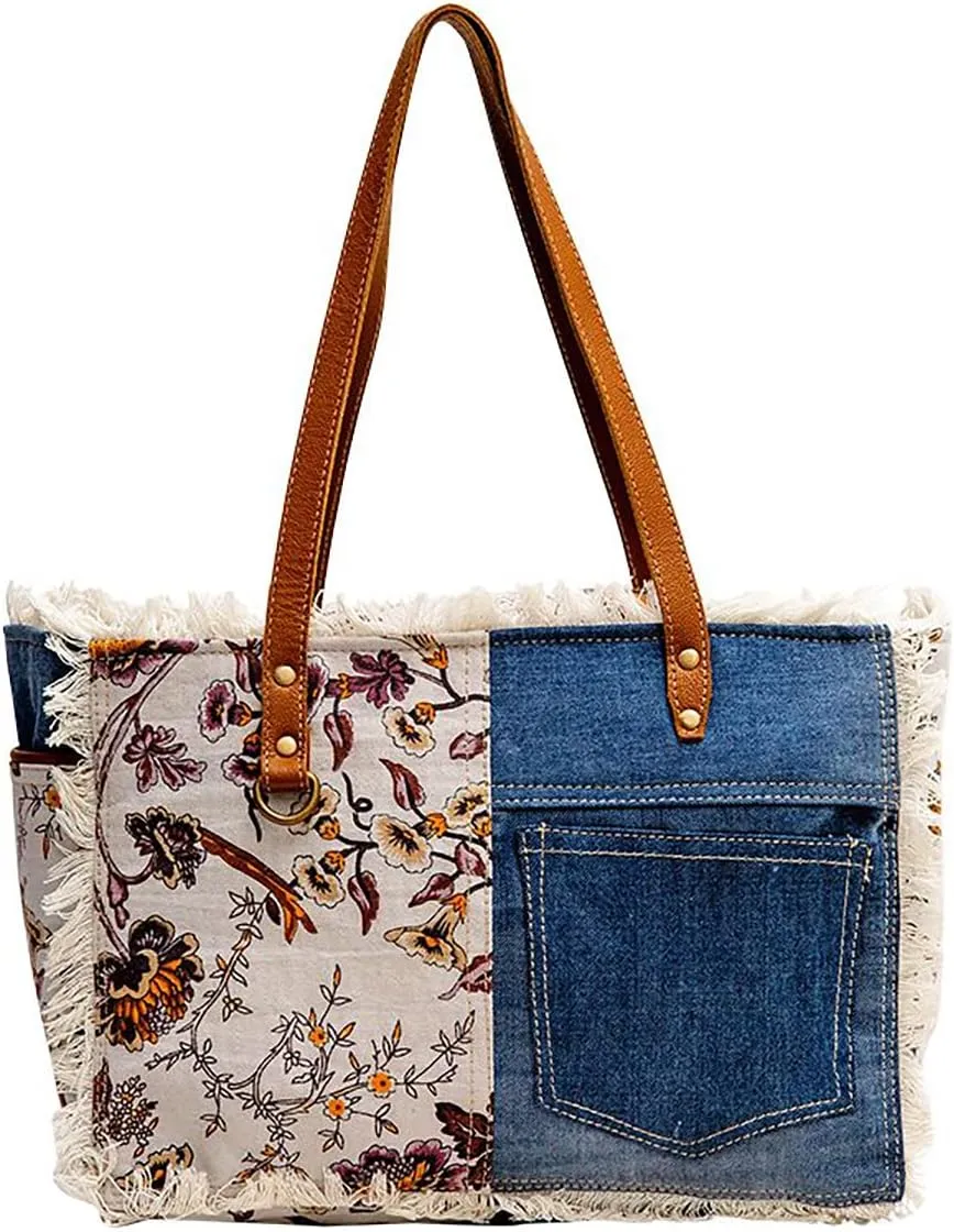 Myra Bag Western Leather Shoulder Bag for Women - Upcycled Canvas Handbag Primrose