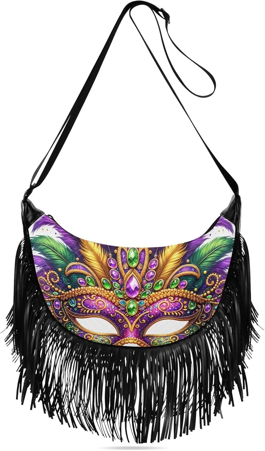 Mythical Goddess and Leopard Fringe Purse Cross Body Tassel Crossbody Purse Boho Shoulder Bag Hippie Bags for Women