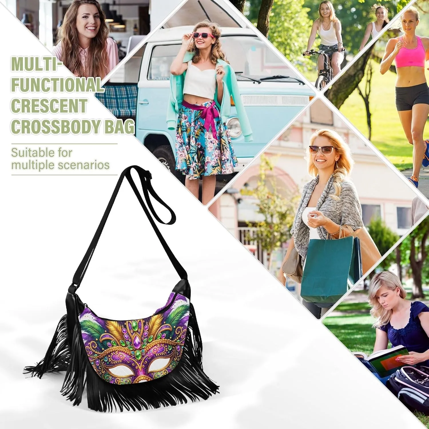 Mythical Goddess and Leopard Fringe Purse Cross Body Tassel Crossbody Purse Boho Shoulder Bag Hippie Bags for Women