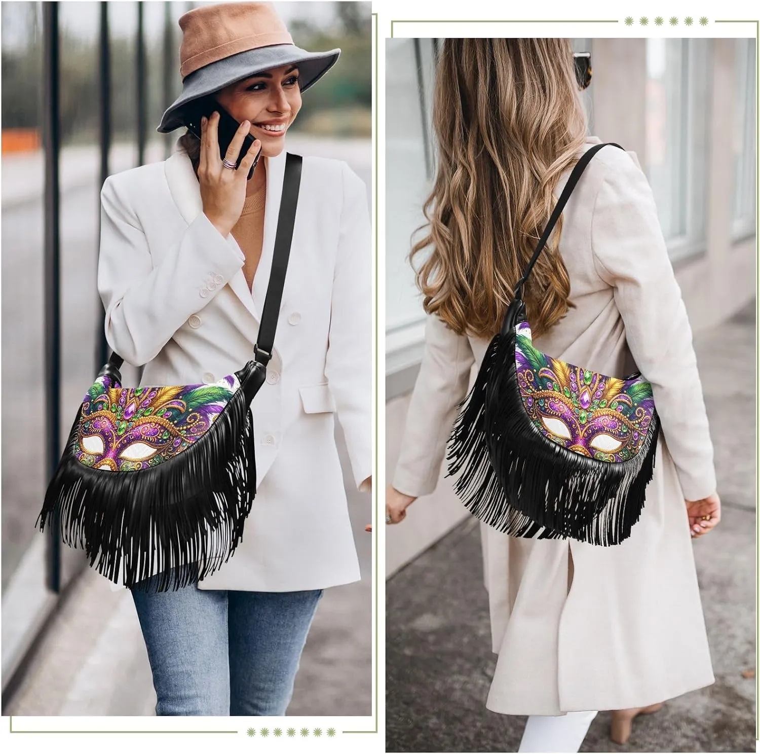 Mythical Goddess and Leopard Fringe Purse Cross Body Tassel Crossbody Purse Boho Shoulder Bag Hippie Bags for Women