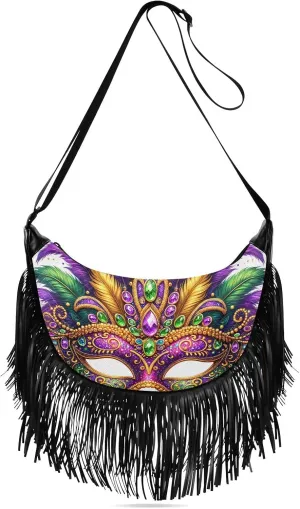 Mythical Goddess and Leopard Fringe Purse Cross Body Tassel Crossbody Purse Boho Shoulder Bag Hippie Bags for Women