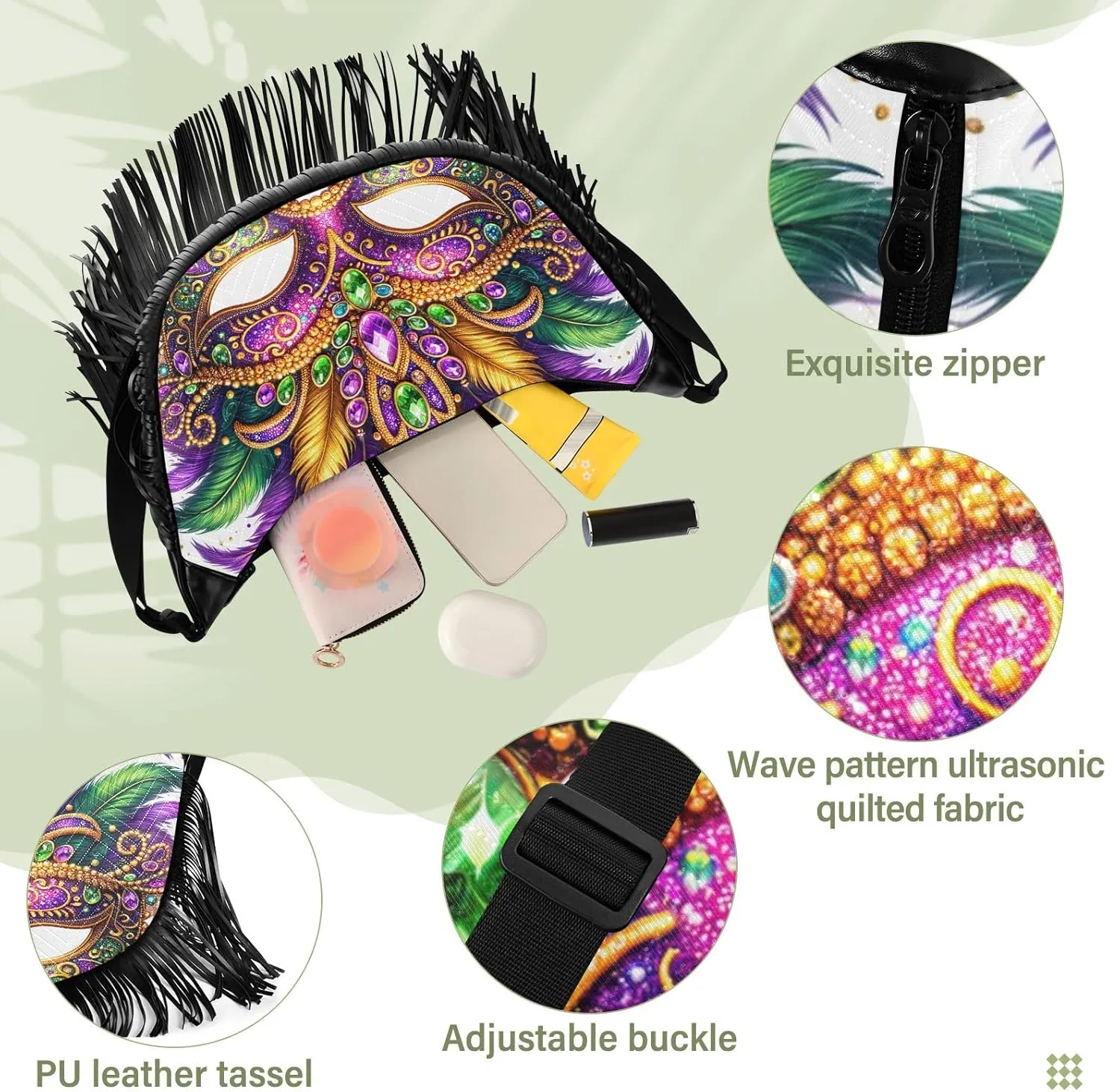 Mythical Goddess and Leopard Fringe Purse Cross Body Tassel Crossbody Purse Boho Shoulder Bag Hippie Bags for Women