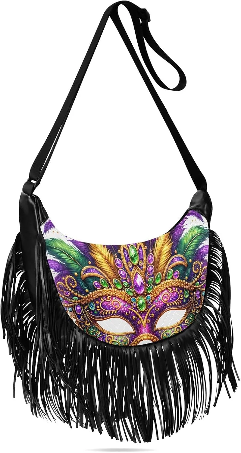 Mythical Goddess and Leopard Fringe Purse Cross Body Tassel Crossbody Purse Boho Shoulder Bag Hippie Bags for Women