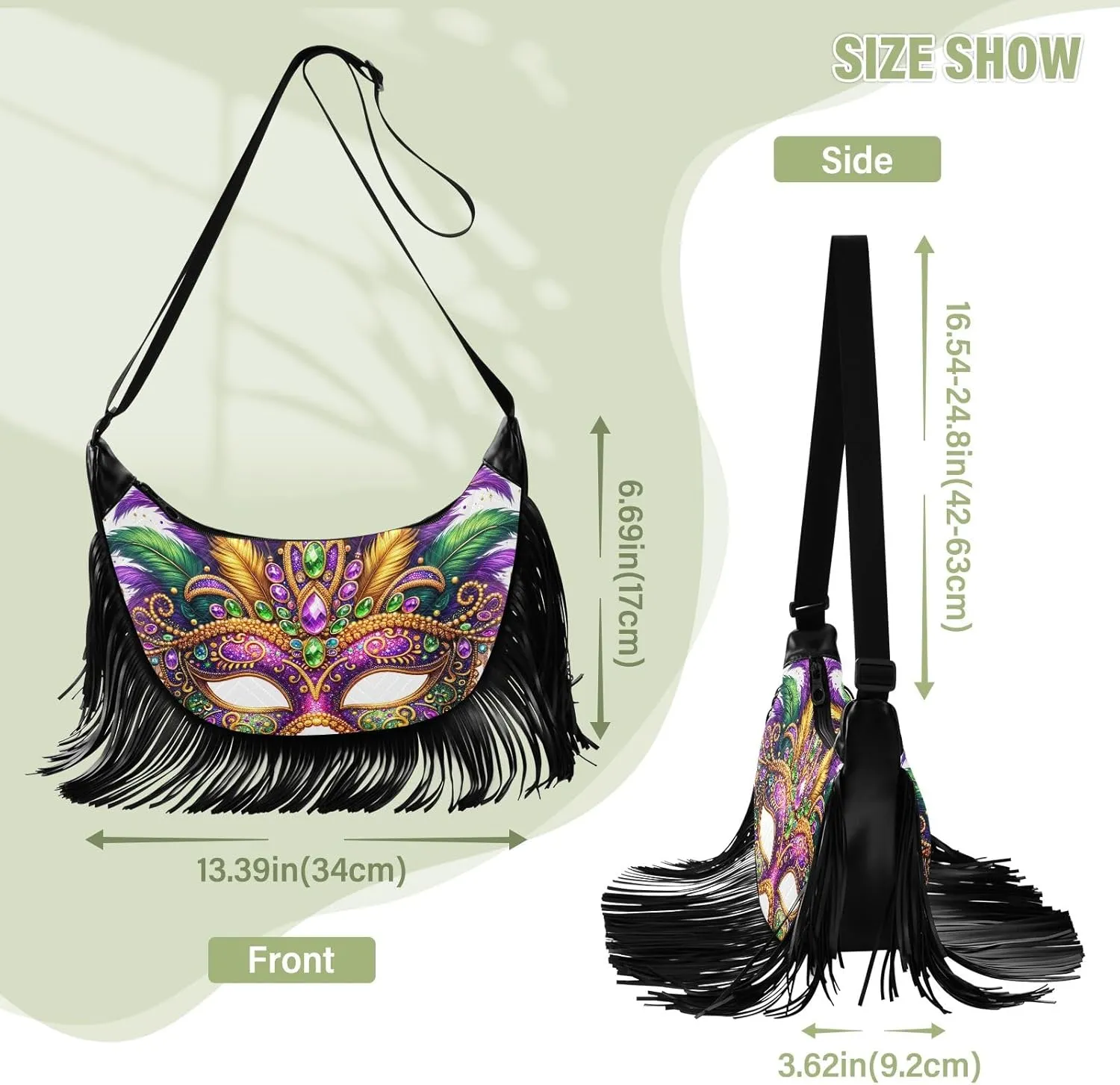 Mythical Goddess and Leopard Fringe Purse Cross Body Tassel Crossbody Purse Boho Shoulder Bag Hippie Bags for Women