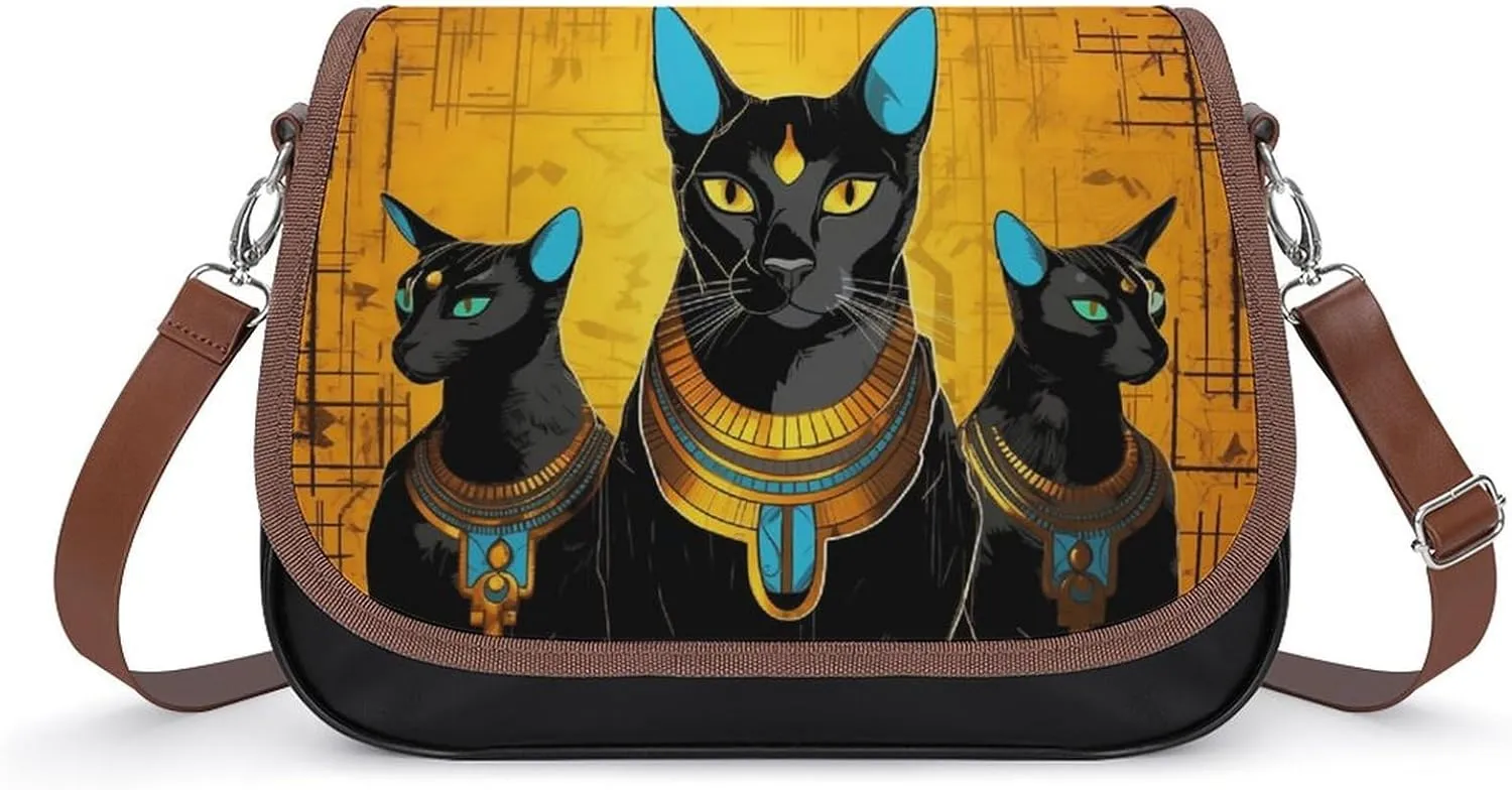 Mythology Egyptian God Bastet Cat Crossbody Shoulder Messenger Women Bag Pu Leather Office Work Business for Handbag Crossbody Bag
