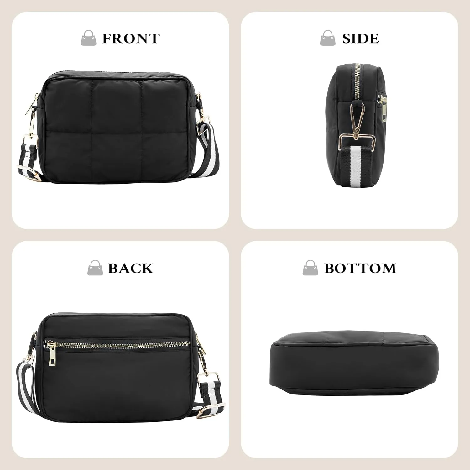 NAARIIAN Crossbody Bags for Women Small Puffy Quilted Purses Shoulder Handbags Adjustable strap Cute Everyday Bag