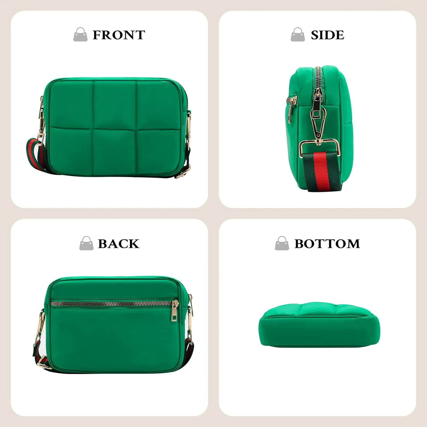 NAARIIAN Crossbody Bags for Women Small Puffy Quilted Purses Shoulder Handbags Adjustable strap Cute Everyday Bag
