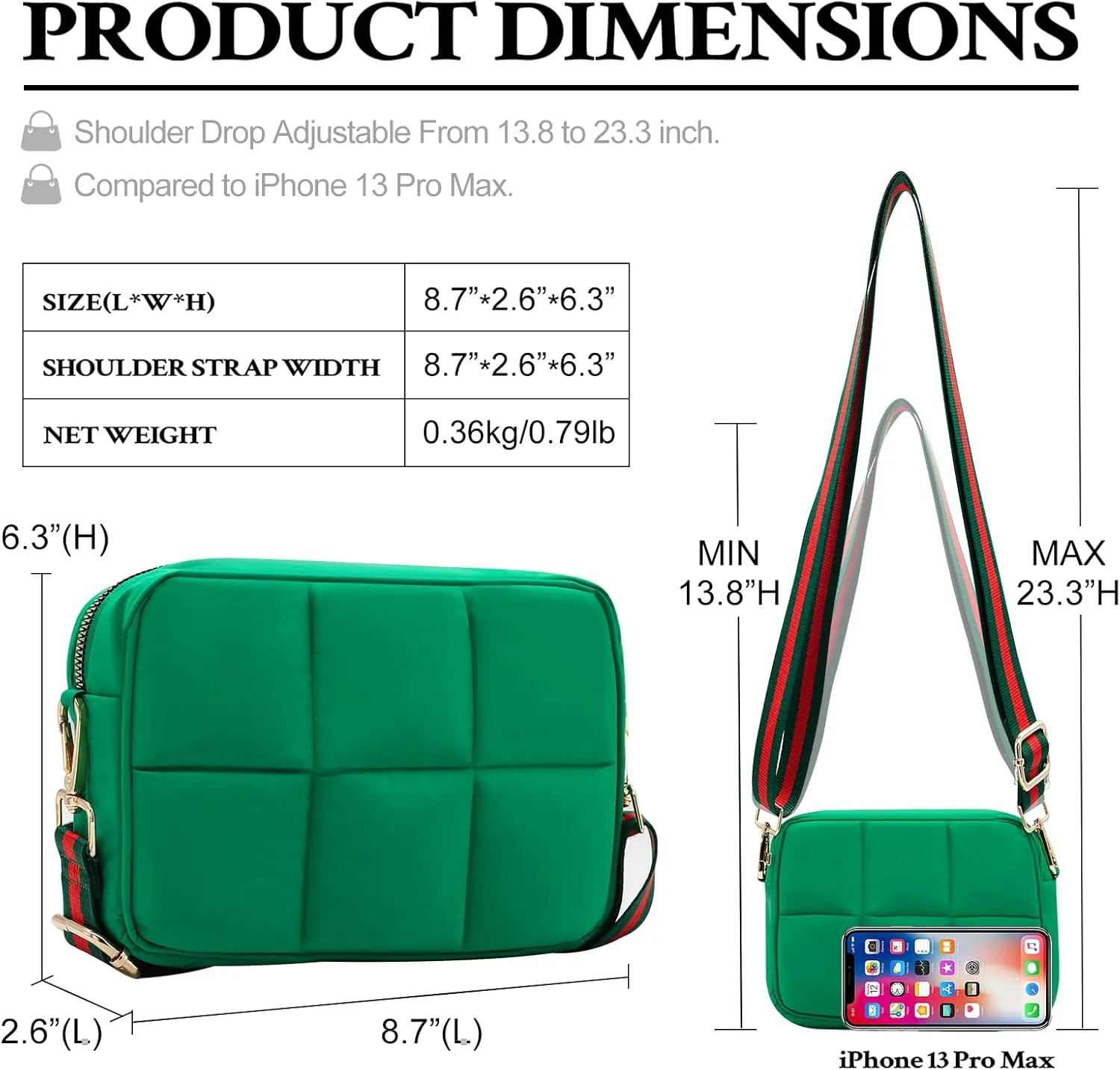 NAARIIAN Crossbody Bags for Women Small Puffy Quilted Purses Shoulder Handbags Adjustable strap Cute Everyday Bag