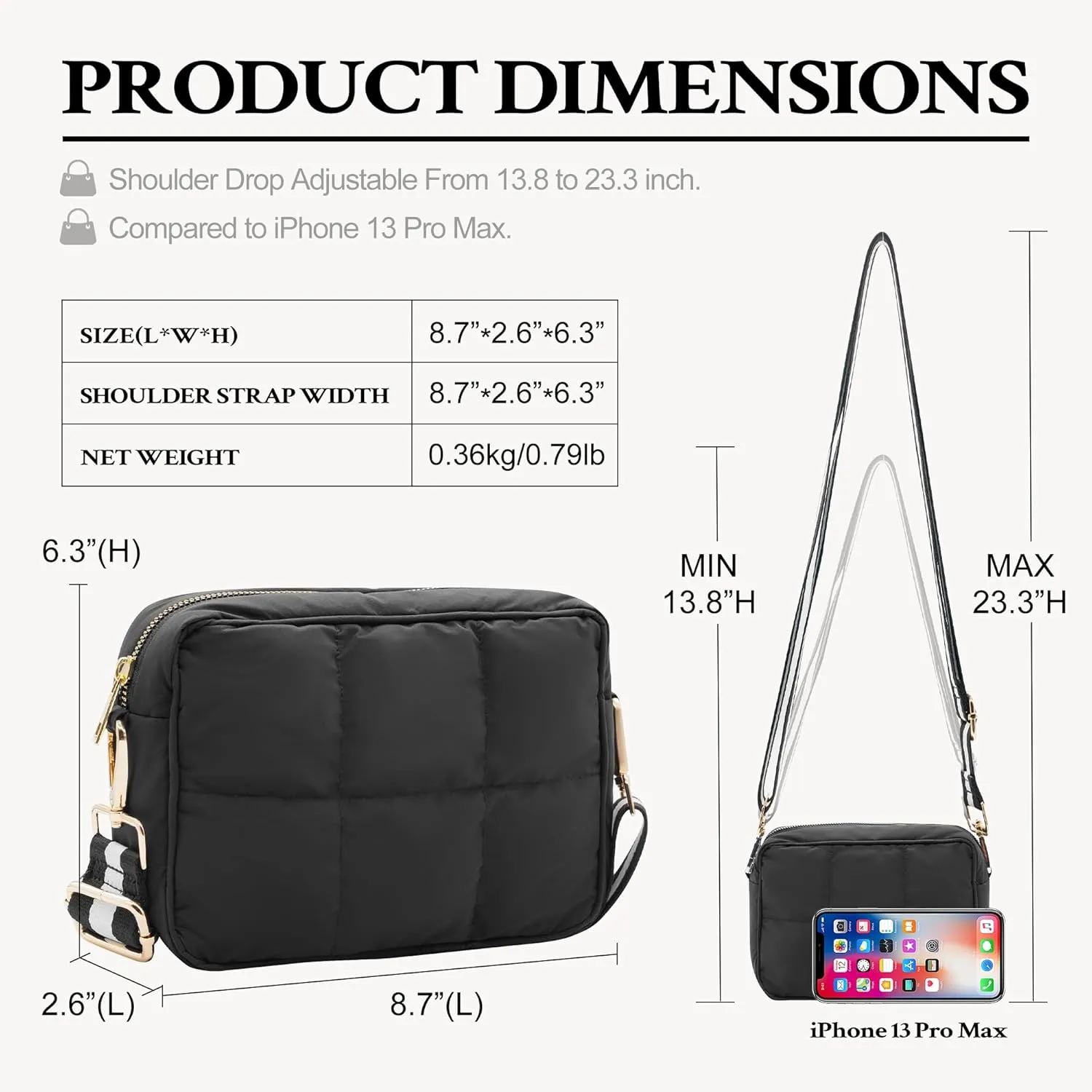 NAARIIAN Crossbody Bags for Women Small Puffy Quilted Purses Shoulder Handbags Adjustable strap Cute Everyday Bag