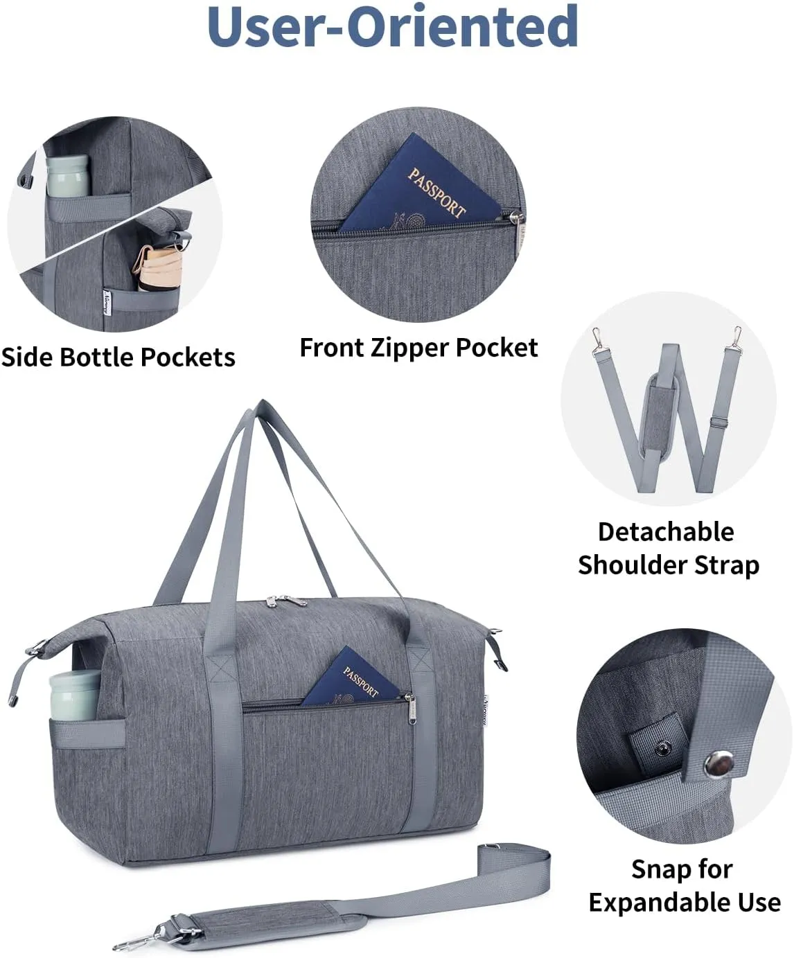 Narwey For Spirit Airlines Personal Item Bag 18x14x8 Travel Duffel Bag Carry on Bag Underseat for Airplane with Wet Pocket Small Gym Bag Weekender Overnight for Women and Men (Grey)