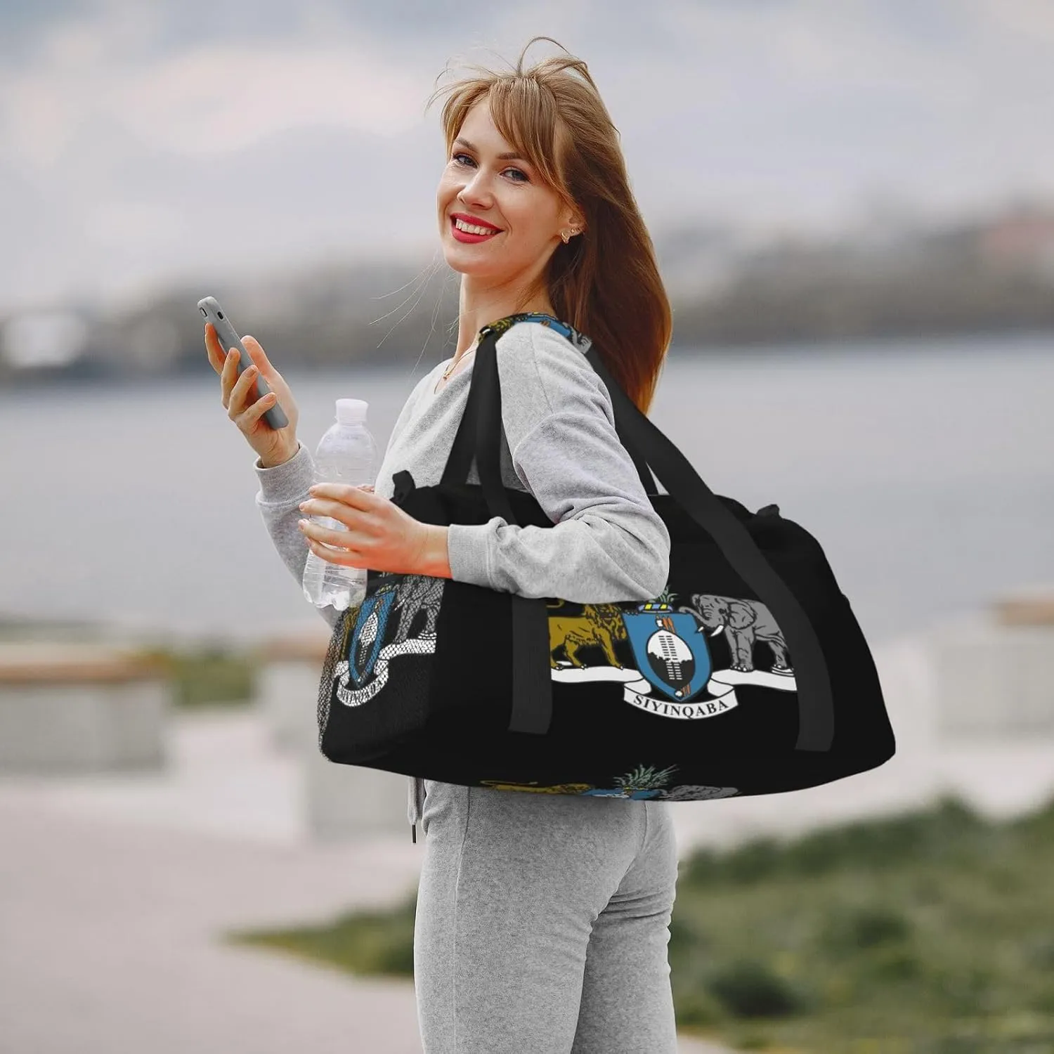 National Emblem Of Eswatini Travel Duffel Bag Large Foldable Waterproof Overnight Bag For Beach Swim Bags Pool Sports Gym