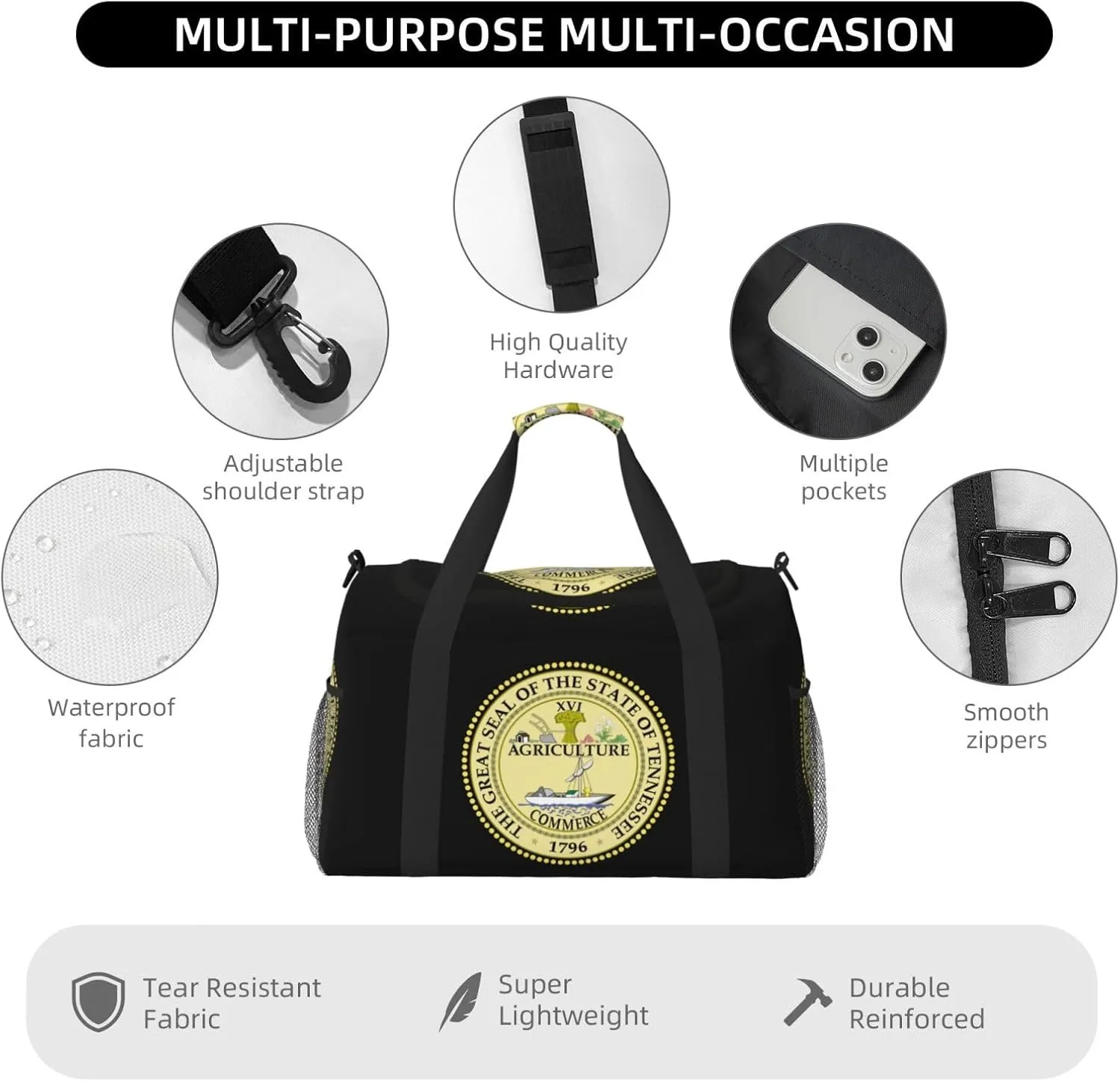 National Emblem Of Tennessee Travel Duffel Bag Large Foldable Waterproof Overnight Bag For Beach Swim Bags Pool Sports Gym