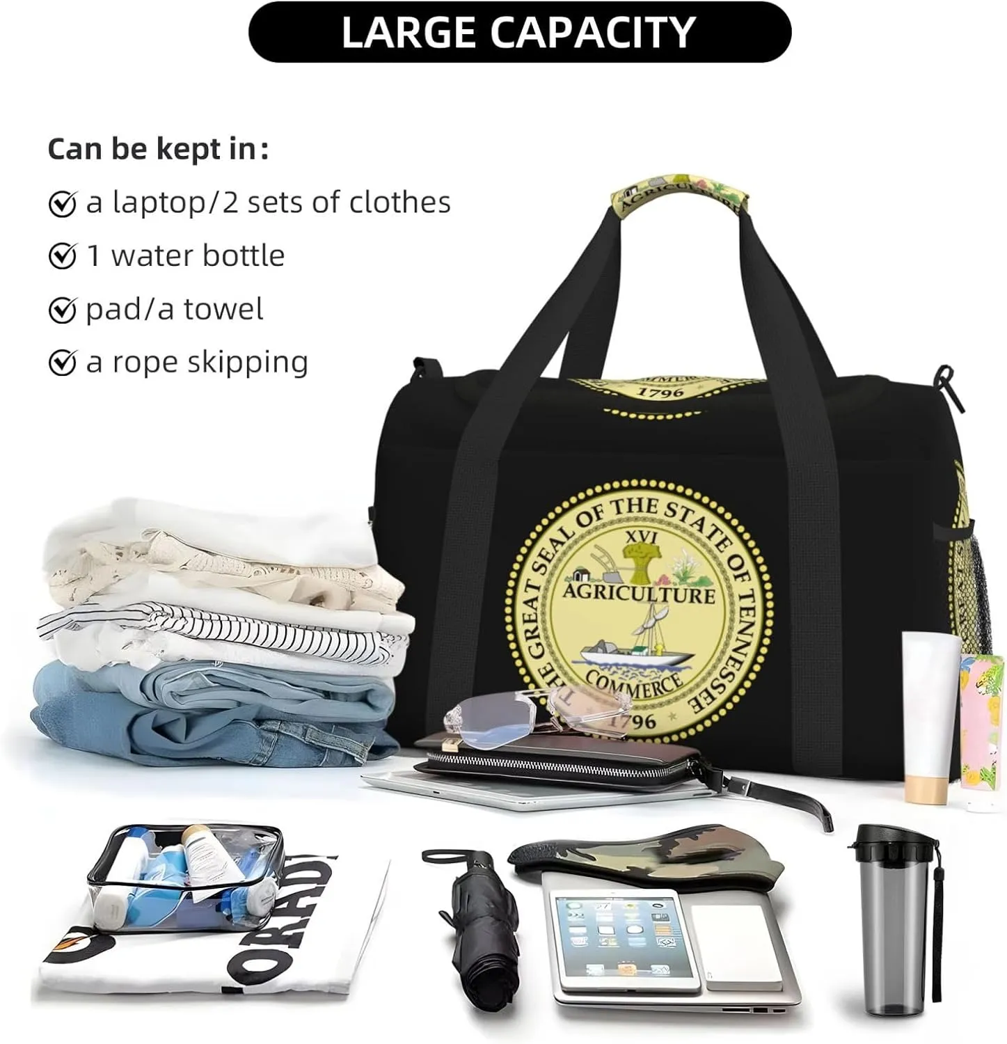 National Emblem Of Tennessee Travel Duffel Bag Large Foldable Waterproof Overnight Bag For Beach Swim Bags Pool Sports Gym