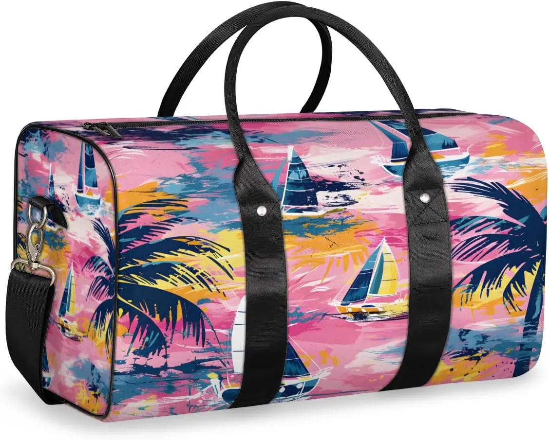 Nautical Sailboat Travel Duffle Bag, Sports Gym Bags for Women Men, Carry On Weekender Overnight Bag, Ocean Beach Workout Hospital Airplane Trips Bag