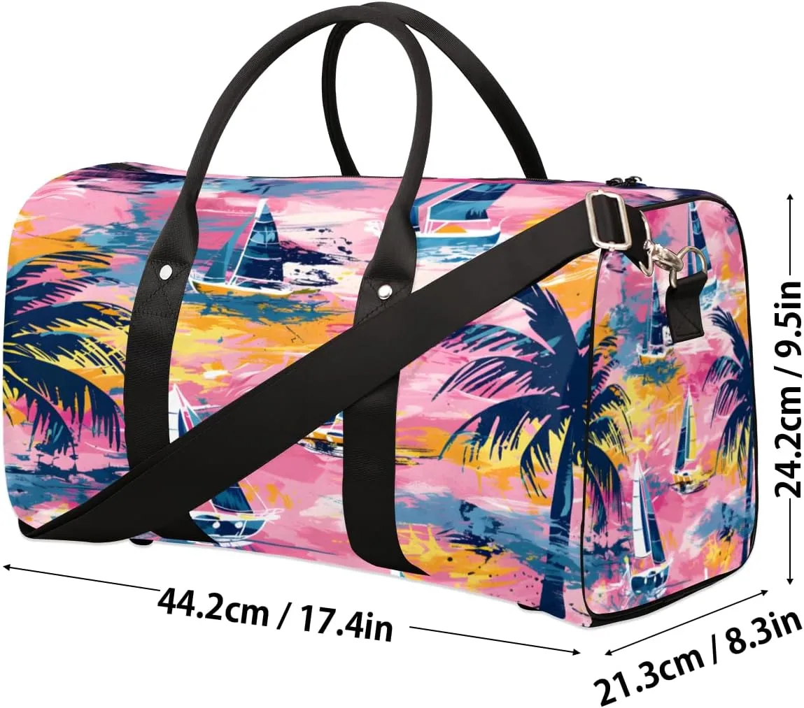 Nautical Sailboat Travel Duffle Bag, Sports Gym Bags for Women Men, Carry On Weekender Overnight Bag, Ocean Beach Workout Hospital Airplane Trips Bag