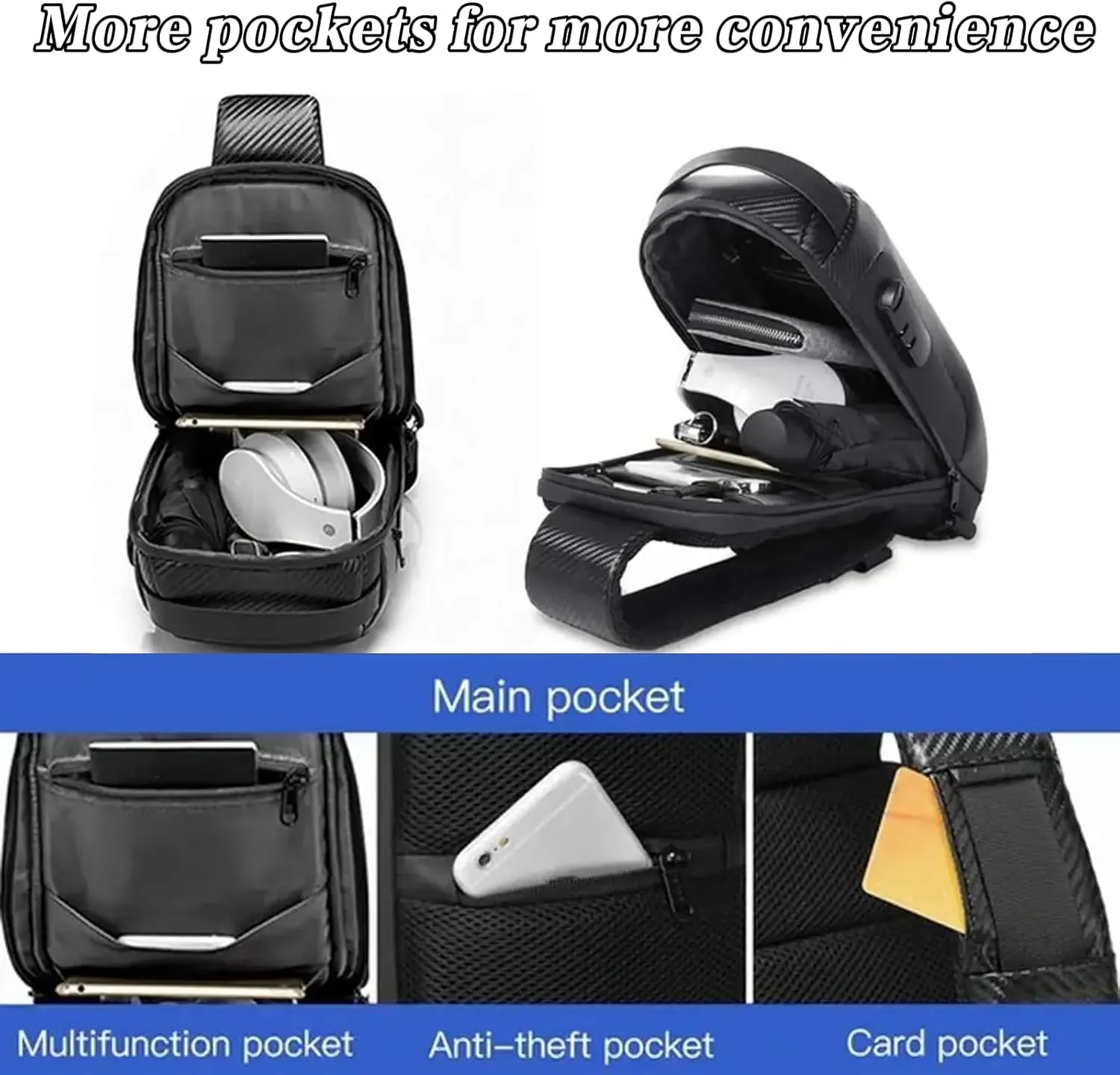 New Carbon Fiber Streamline Anti-Theft Sling Bag, Auricz Bag, Auricz Sling Bag, Waterproof Shoulder Bag (grey)