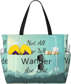 Not All Those Who Wander Are Lost Large Beach Tote Bag for Women Extra Large Capacity Waterproof Sandproof Pool Bag Suitable for Gym Swimming Pool Travel Groceries