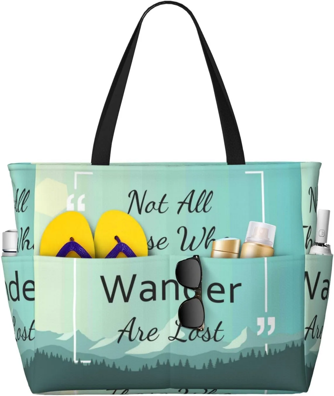 Not All Those Who Wander Are Lost Large Beach Tote Bag for Women Extra Large Capacity Waterproof Sandproof Pool Bag Suitable for Gym Swimming Pool Travel Groceries