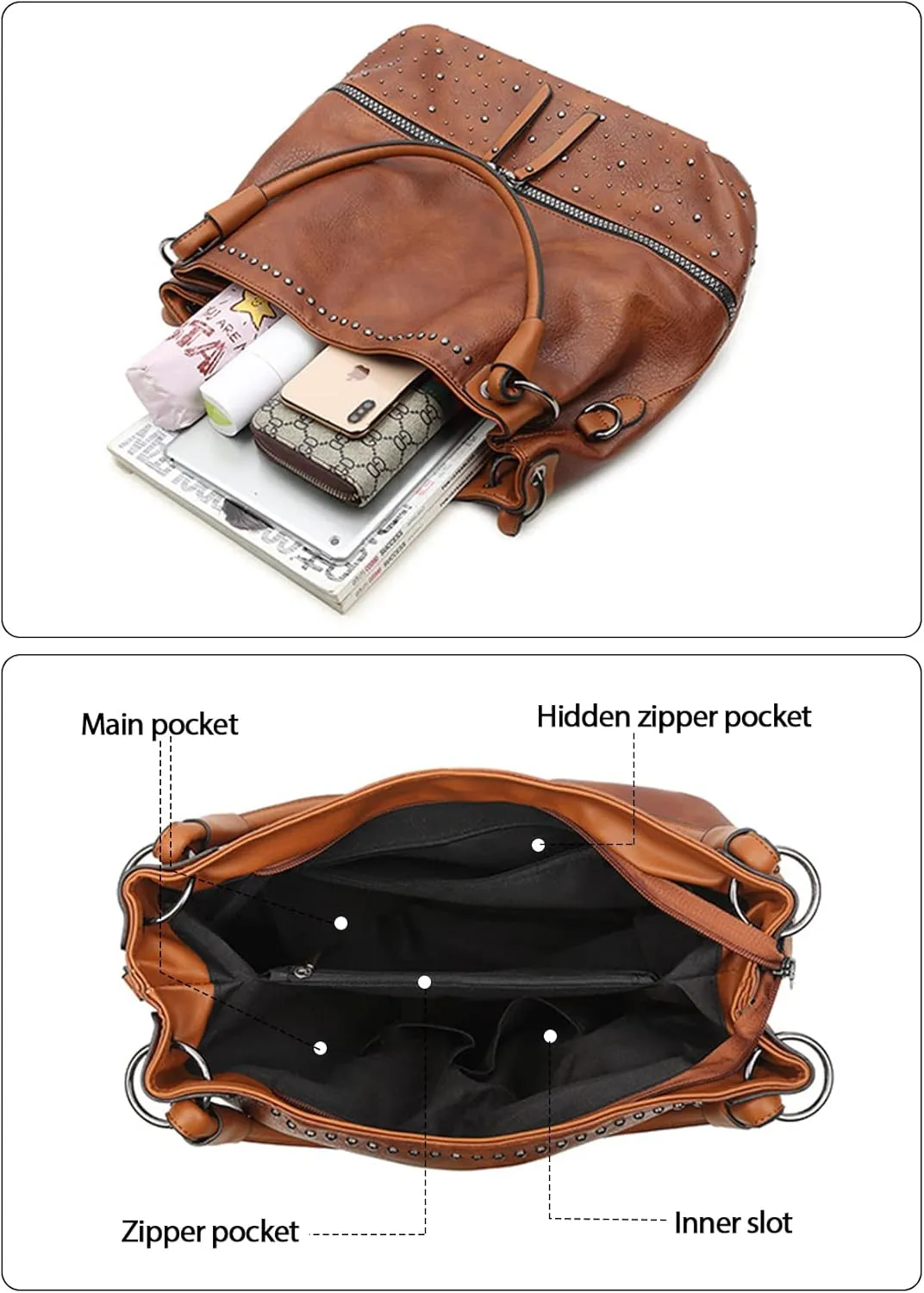 NOTAG Handbags for Women Fashion Purses and Handbags PU Leather Rivet Shoulder Crossbody Bags
