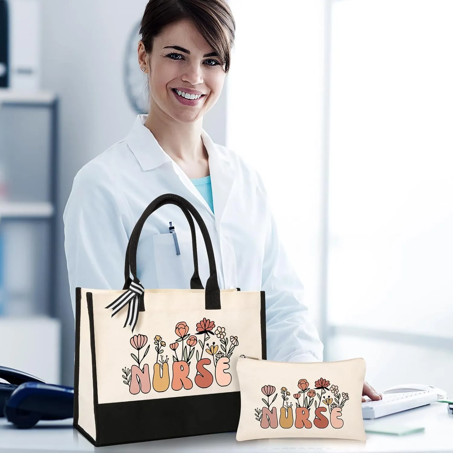 Nurse Tote Bag Set - Beige, Medium (15" x 4" x 12") for Nurses, Thoughtful & Practical, Durable & Lightweight, Versatile for Any Occasion