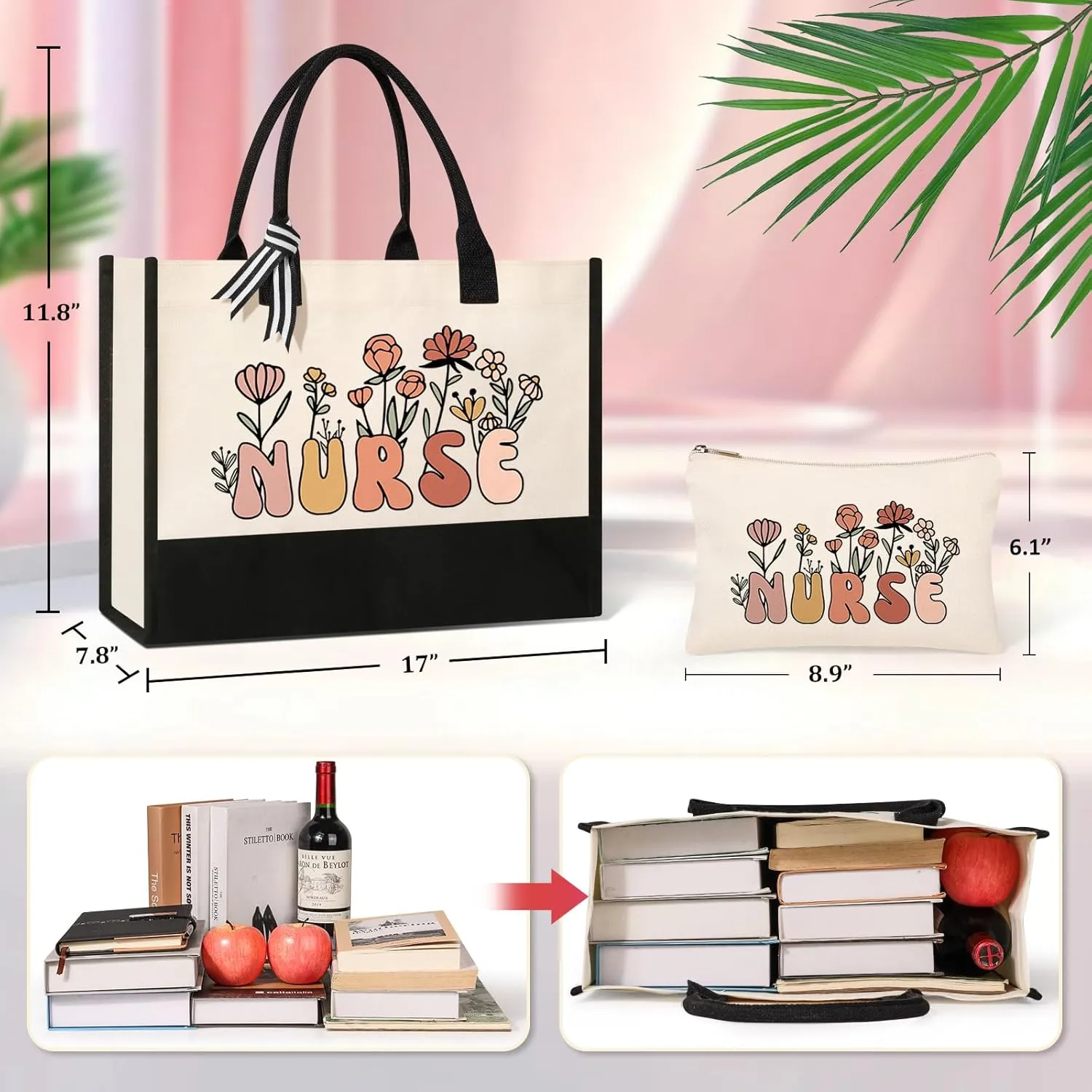 Nurse Tote Bag Set - Beige, Medium (15" x 4" x 12") for Nurses, Thoughtful & Practical, Durable & Lightweight, Versatile for Any Occasion