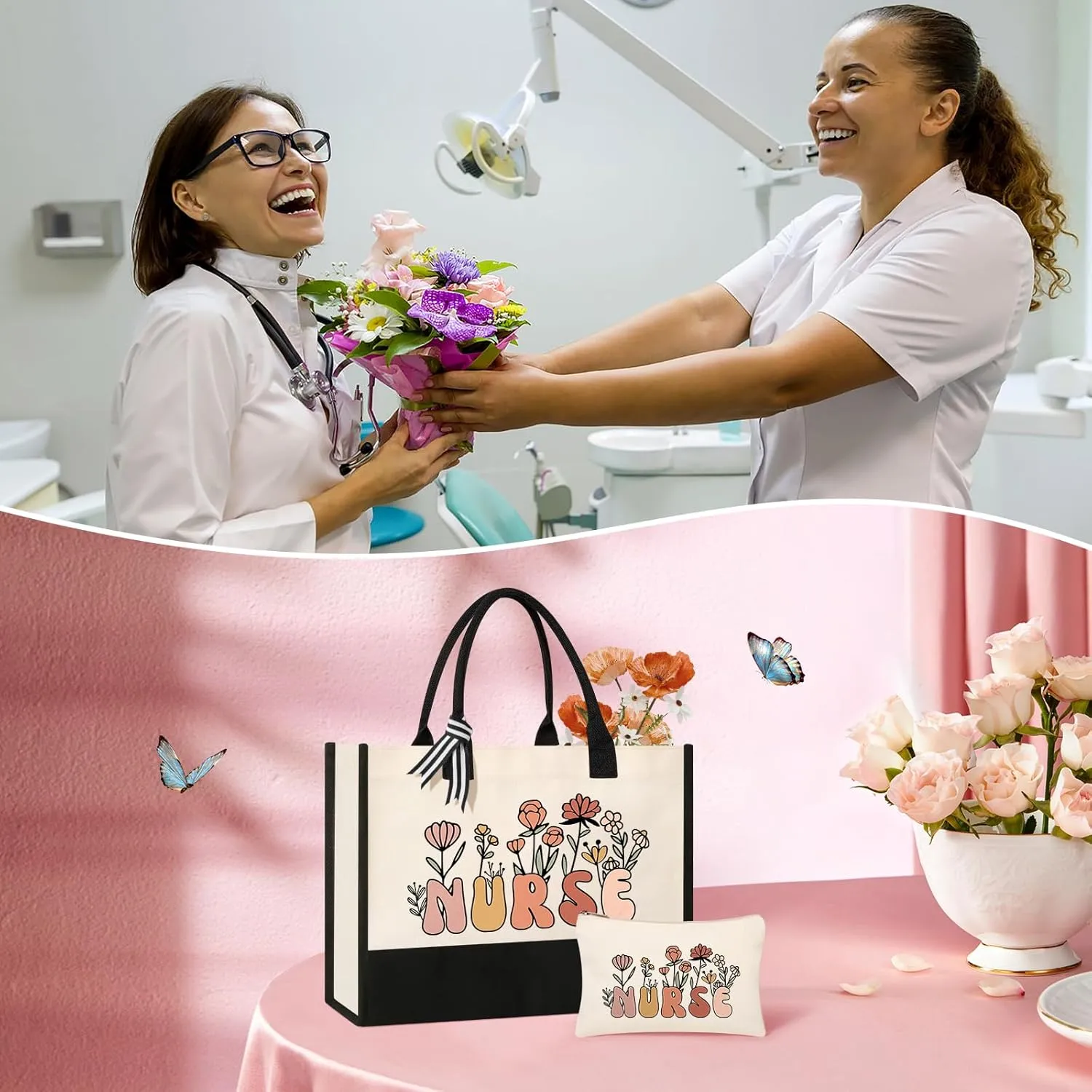 Nurse Tote Bag Set - Beige, Medium (15" x 4" x 12") for Nurses, Thoughtful & Practical, Durable & Lightweight, Versatile for Any Occasion