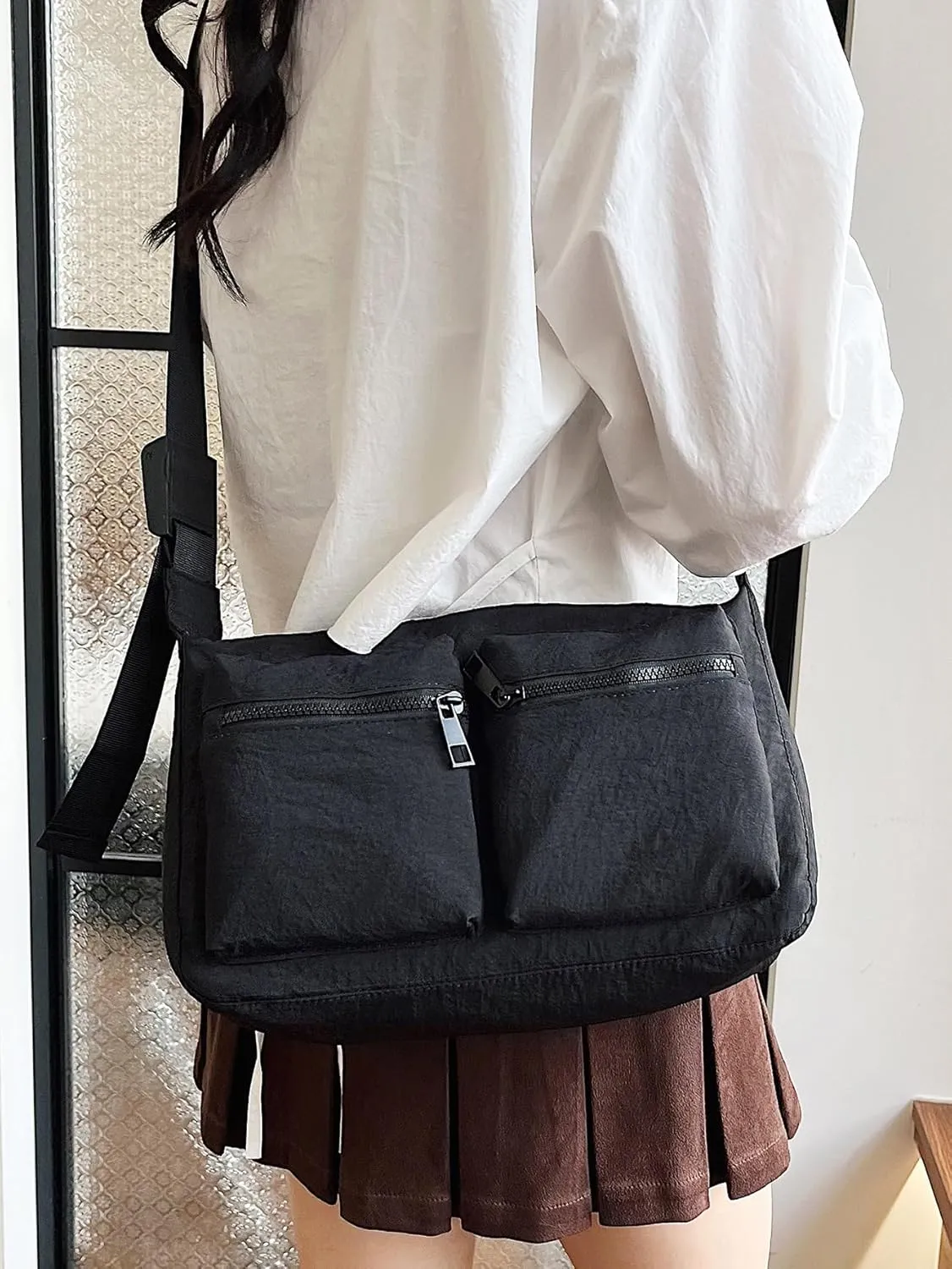 Nylon Crossbody Messenger Bag for Women, Casual Shoulder Bag Hobo Tote Bag with Multiple Pockets for Work College Daily