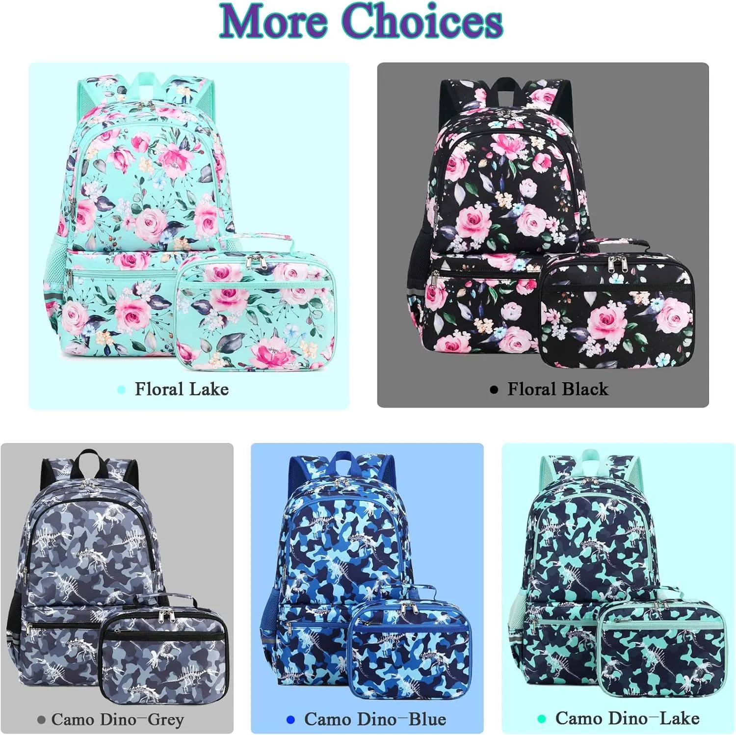 Octsky Backpack for Girls Kids Teens School Bookbags with Lunch Box Water-repellent Lightweight Floral Lake