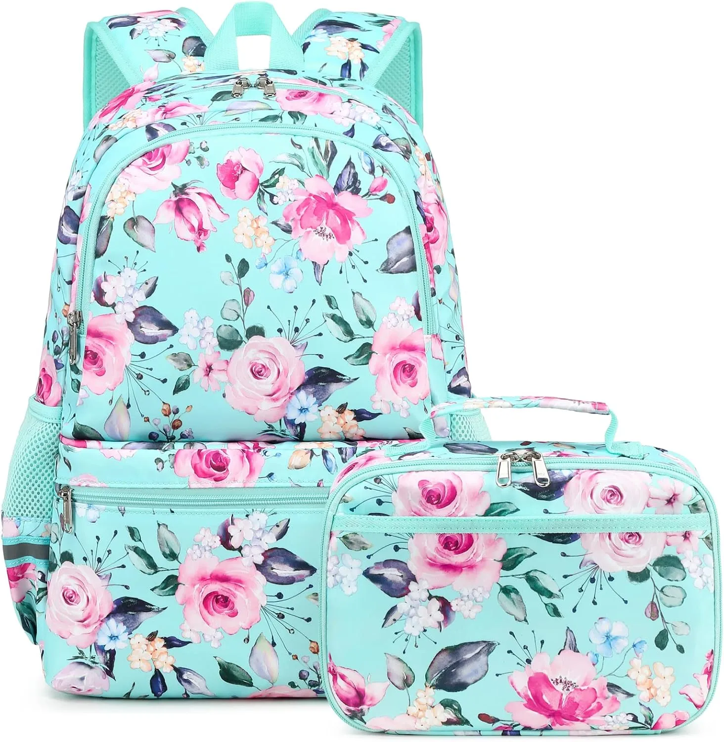 Octsky Backpack for Girls Kids Teens School Bookbags with Lunch Box Water-repellent Lightweight Floral Lake