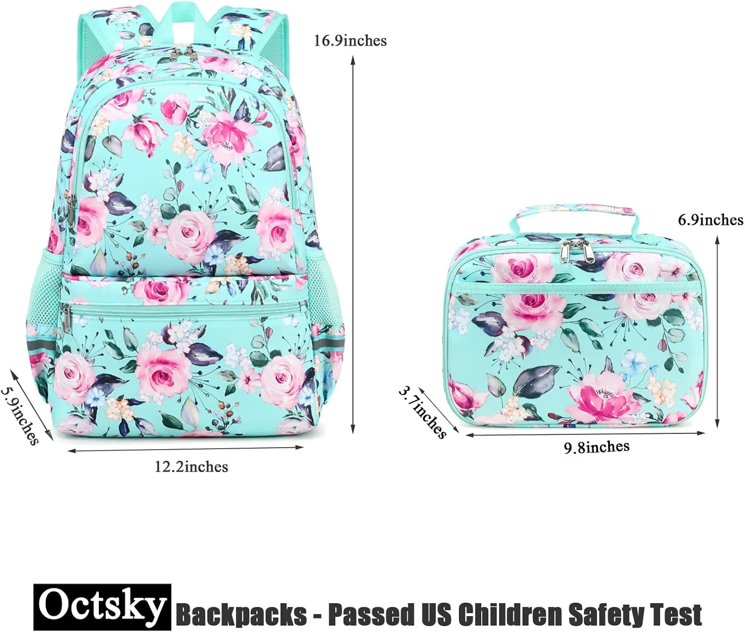 Octsky Backpack for Girls Kids Teens School Bookbags with Lunch Box Water-repellent Lightweight Floral Lake