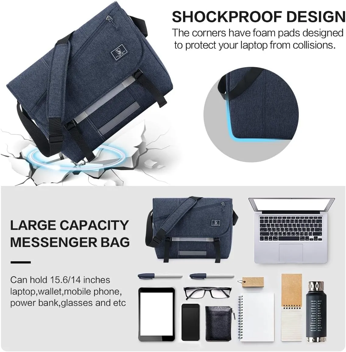 OIWAS Messenger Bag for Men, 15.6 Inch Laptop Crossbody Bags Women Casual Satchel Shoulder Bag College Travel Office Briefcase
