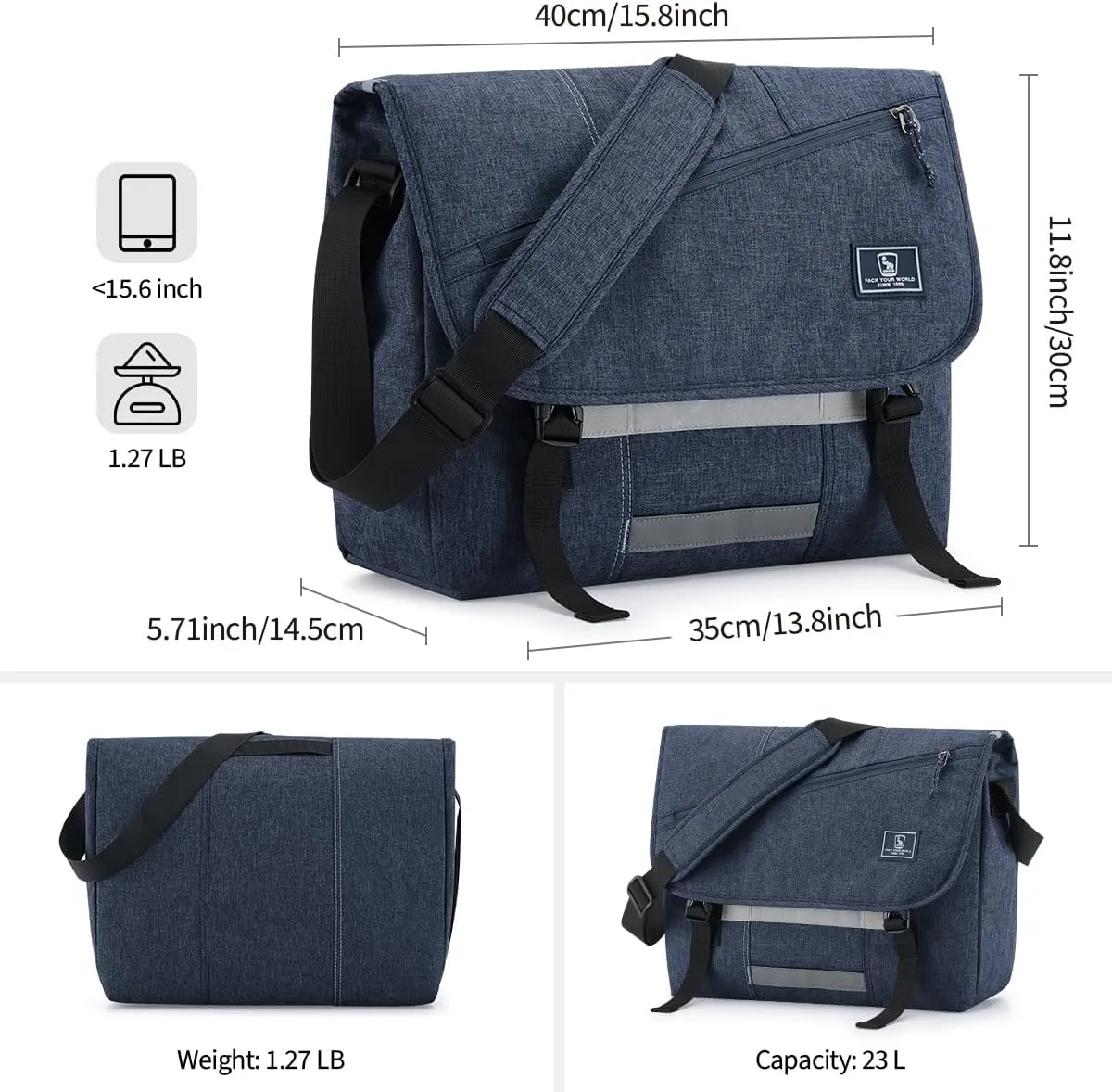 OIWAS Messenger Bag for Men, 15.6 Inch Laptop Crossbody Bags Women Casual Satchel Shoulder Bag College Travel Office Briefcase