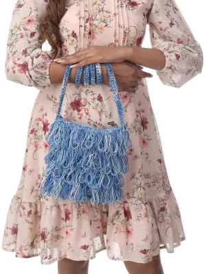Orchid Blue Frilled Crochet Satchel