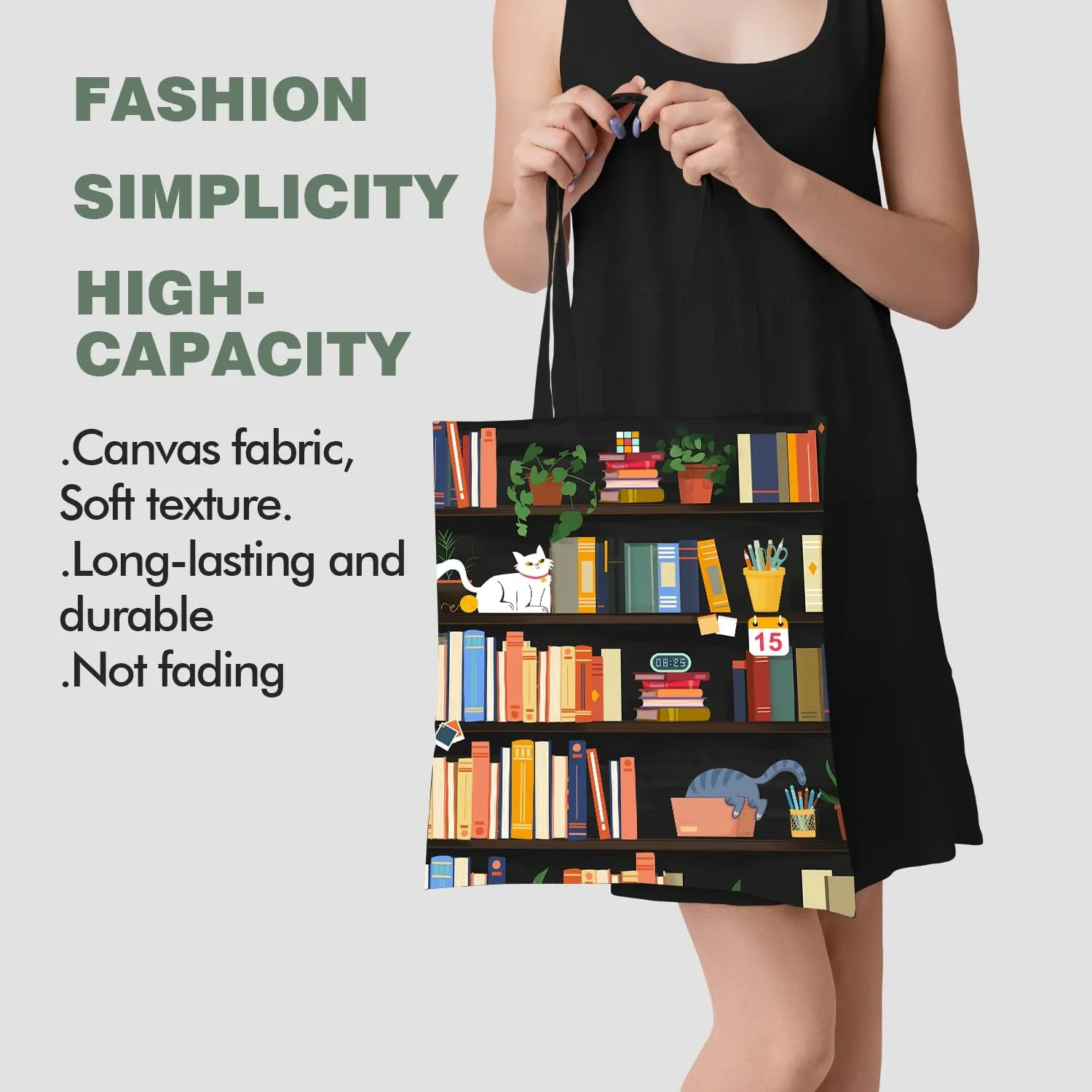 OUZ Stylish Reusable Canvas Tote Bag for Women, Lightweight & Durable Shoulder Bag for Shopping, Work, Gym, Beach, Travel