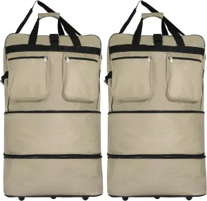 (Pack of 2) 36"" Duffle Bag Expandable Rolling Lightweight Wheeled Spinner Suitcase Luggage for Travel and Storage, Khaki, Wheelbag36