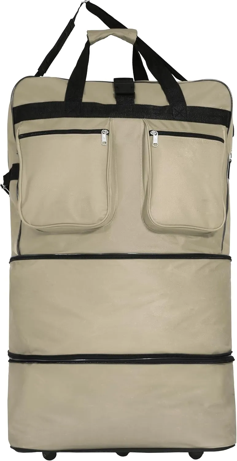 (Pack of 2) 36"" Duffle Bag Expandable Rolling Lightweight Wheeled Spinner Suitcase Luggage for Travel and Storage, Khaki, Wheelbag36