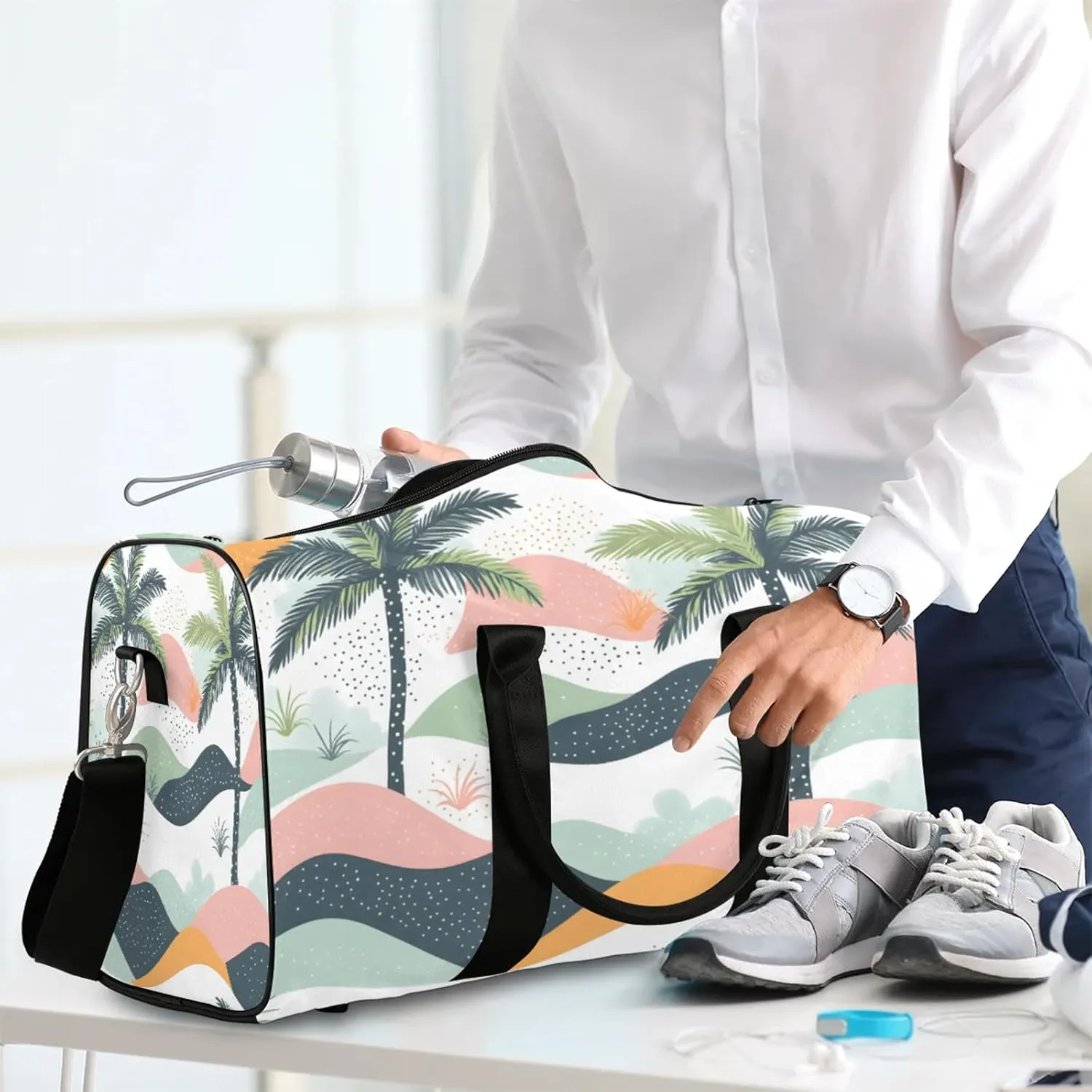 Palm Duffle Bag for Travel, Overnight Weekend Gym Carry On Luggage Bag, Tropical Plants Coconut Tree Travel Duffel Bag for Men Women