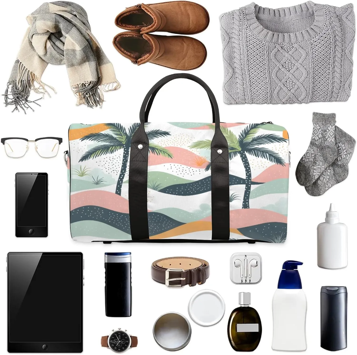 Palm Duffle Bag for Travel, Overnight Weekend Gym Carry On Luggage Bag, Tropical Plants Coconut Tree Travel Duffel Bag for Men Women