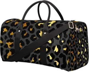 Pardick Travel Duffel Bag for Women Men Black Gold Leopard Cheetah Sport Gym Tote Bag Lightweight Weekender Overnight Bag Workout Bag Waterproof Foldable Carry on Luggage Handbag for Traveling Yoge