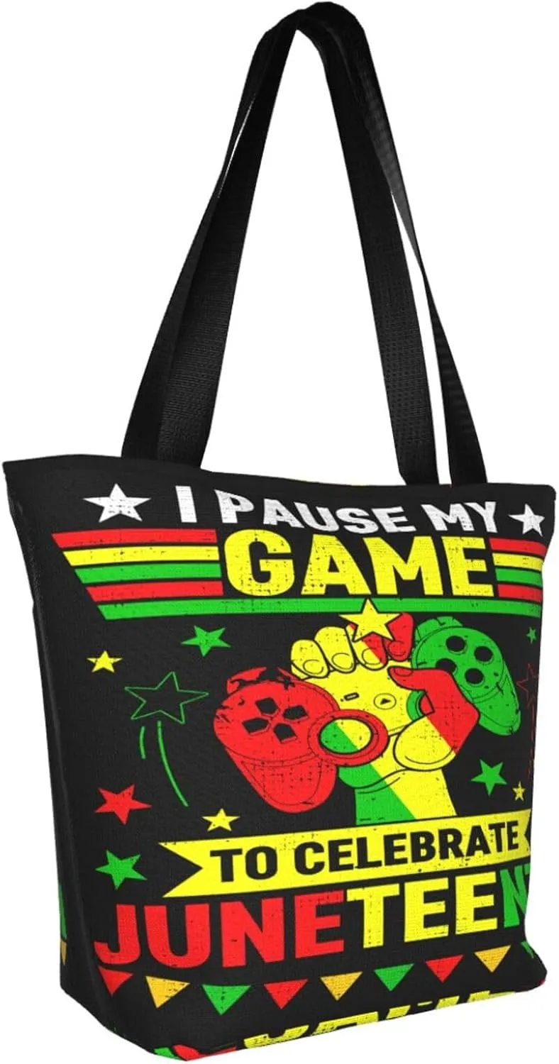 Peace Love Juneteenth Black Freedom Women's Tote Bag Lightweight Shopping Handbag Travel Shoulder Bag With Zipper
