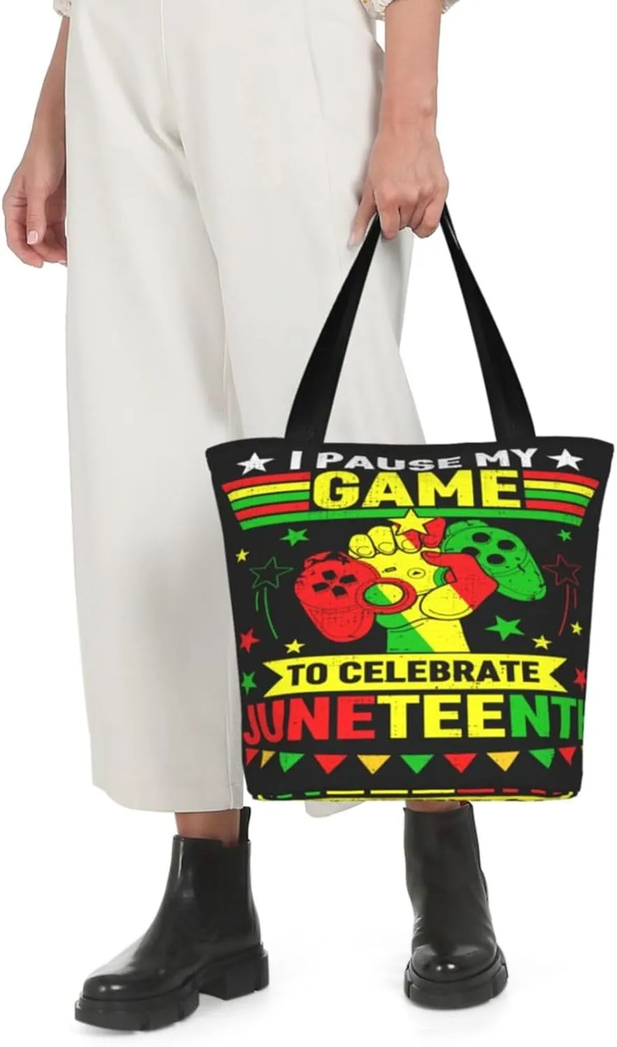 Peace Love Juneteenth Black Freedom Women's Tote Bag Lightweight Shopping Handbag Travel Shoulder Bag With Zipper